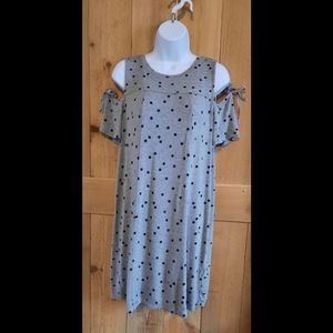 Grey Polka Dot Dress Cold Shoulder Split Sleeve